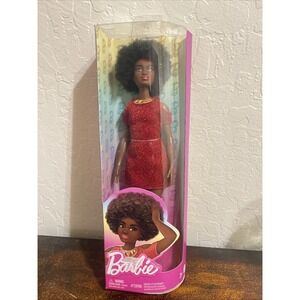 Barbie Fashionistas #221 Doll 65th Anniversary Black Afro Hair Red Dress HRH18
